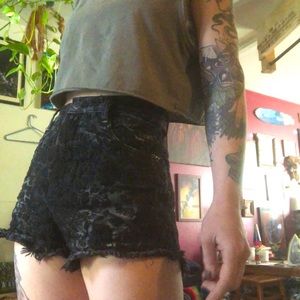 Free people size 25 black embroidered high waisted shorts